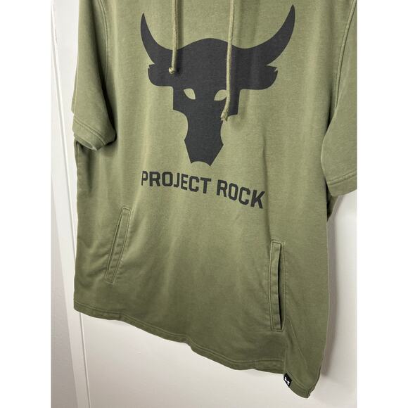 Under Armour Men's Project Rock Short Sleeve Hoodie Green ~ Size XL - Picture 2 of 5